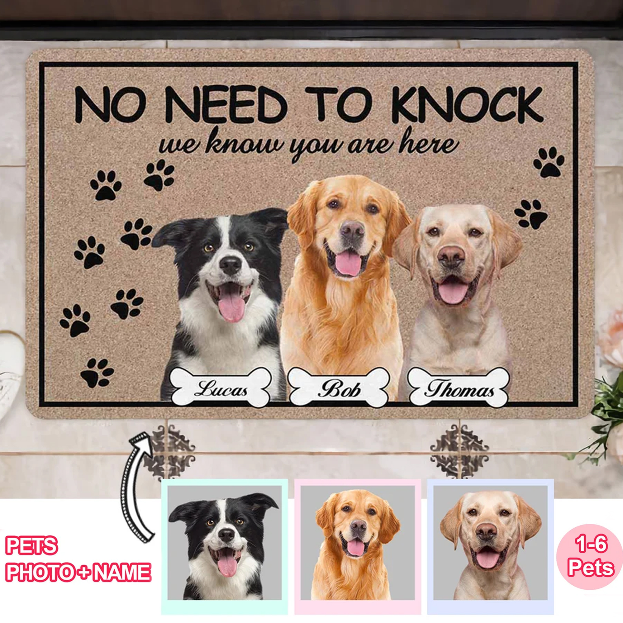 Custom No Need To Knock We Know Youre Here Dog Doormat Pet Photo Doormat Closing Gift Welcome Doormat Front Doormat Monogram Rug Dog Cat Photo